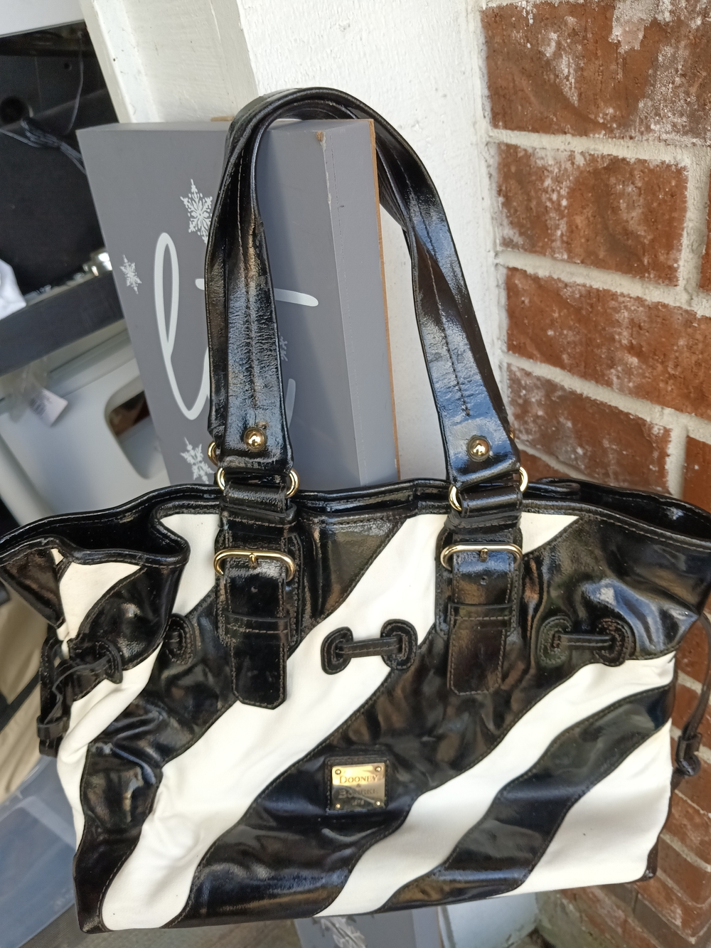 Vintage Dooney & Bourke Black and White Striped Satchel